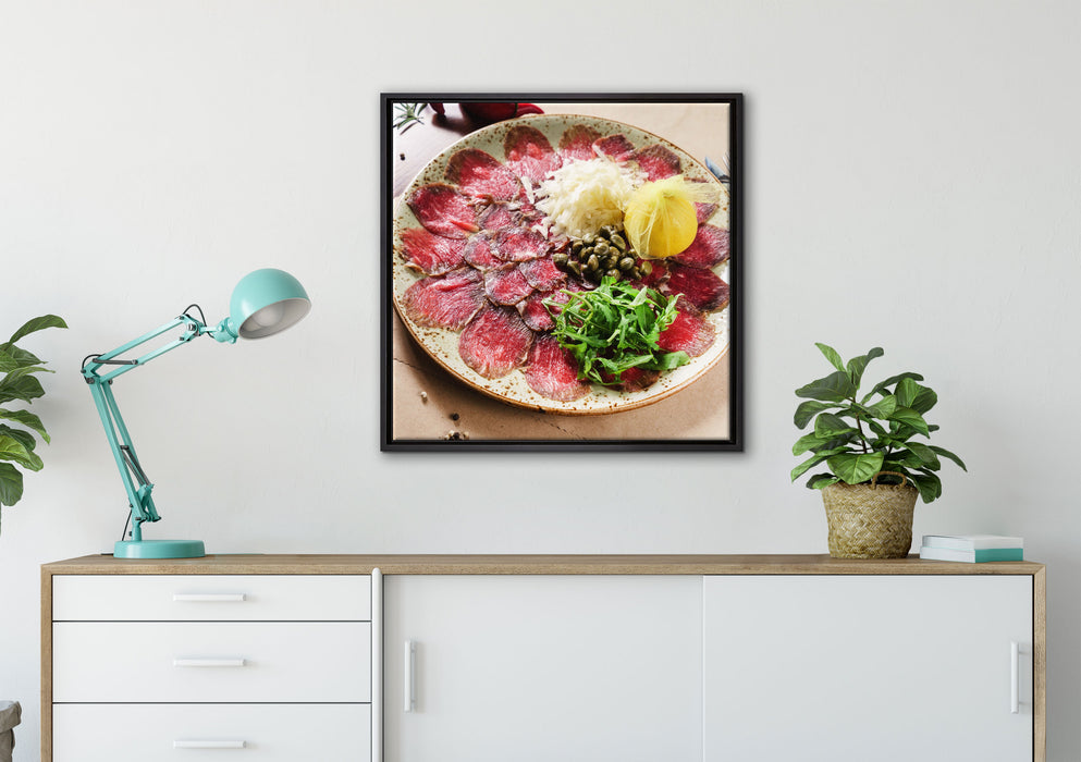appetitliches Carpaccio auf Leinwandbild gerahmt Quadratisch verschiedene Größen im Wohnzimmer