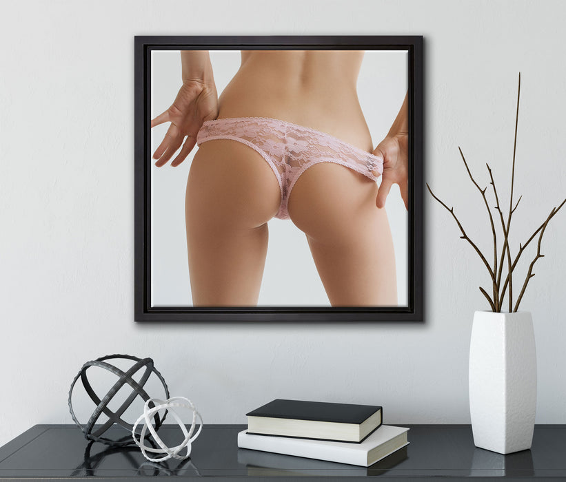 sexy Frauenpo in Unterwäsche  auf Leinwandbild Quadratisch gerahmt mit Kirschblüten