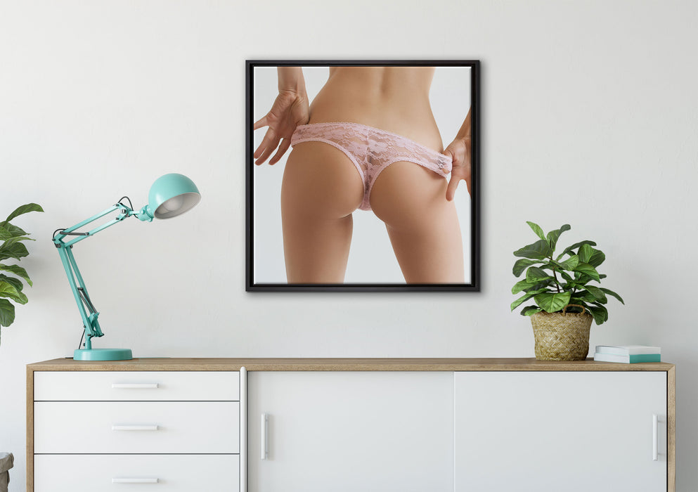 sexy Frauenpo in Unterwäsche auf Leinwandbild gerahmt Quadratisch verschiedene Größen im Wohnzimmer