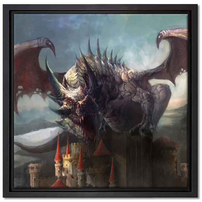 der Drache auf der Festung auf Leinwandbild Quadratisch gerahmt Größe 40x40