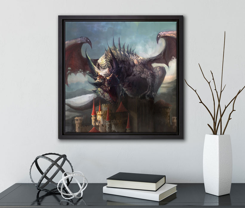 der Drache auf der Festung  auf Leinwandbild Quadratisch gerahmt mit Kirschblüten