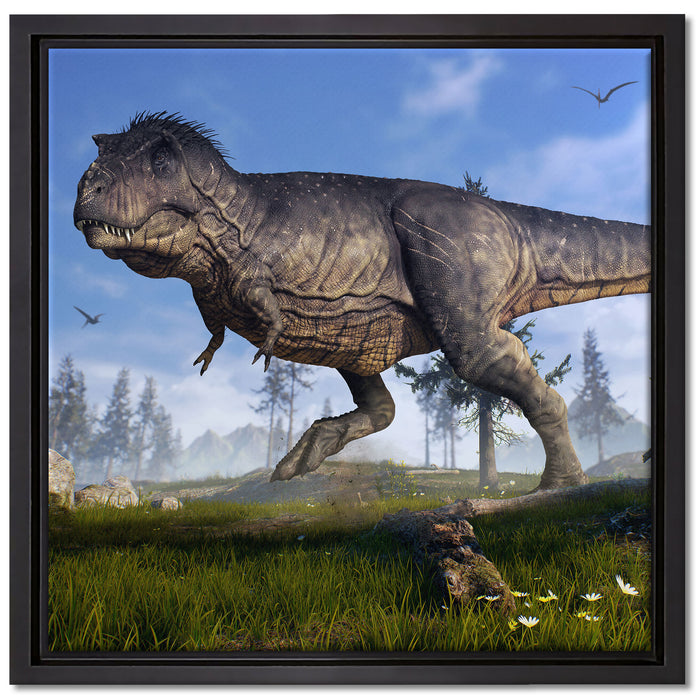 T-Rex Dinosaurier in der Natur auf Leinwandbild Quadratisch gerahmt Größe 40x40