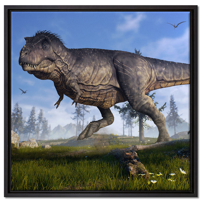 T-Rex Dinosaurier in der Natur auf Leinwandbild Quadratisch gerahmt Größe 60x60