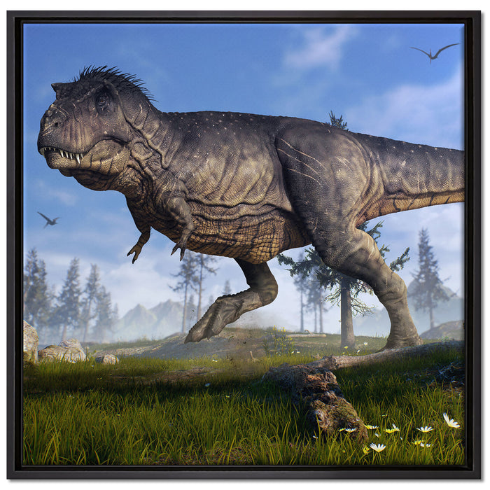 T-Rex Dinosaurier in der Natur auf Leinwandbild Quadratisch gerahmt Größe 70x70