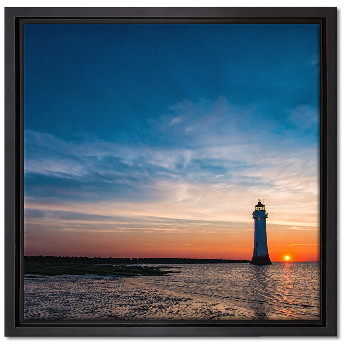 Leuchtturm im Sonnenuntergang auf Leinwandbild Quadratisch gerahmt Größe 40x40