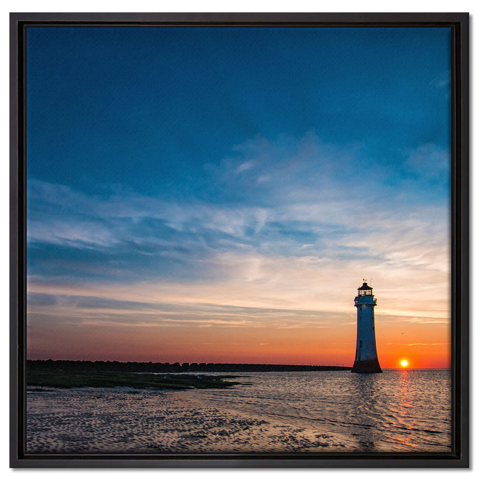 Leuchtturm im Sonnenuntergang auf Leinwandbild Quadratisch gerahmt Größe 60x60