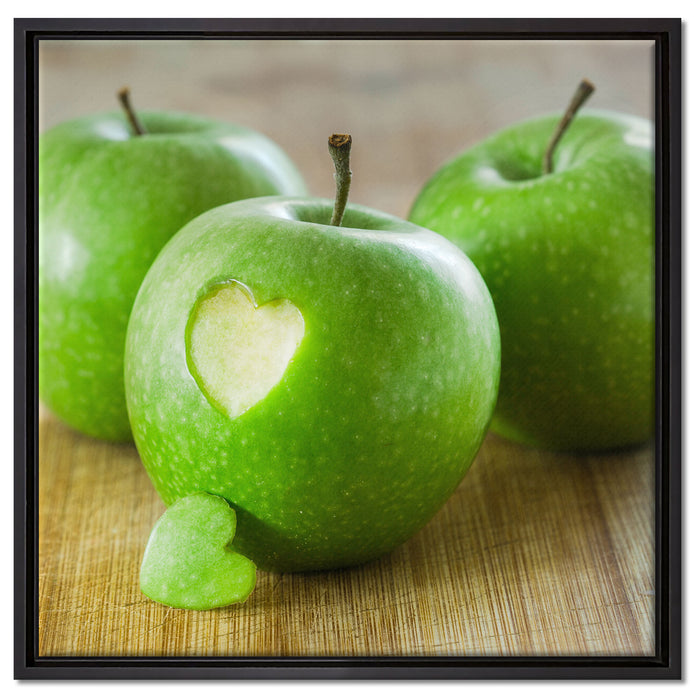 ein Herzchen im Apfel auf Leinwandbild Quadratisch gerahmt Größe 60x60