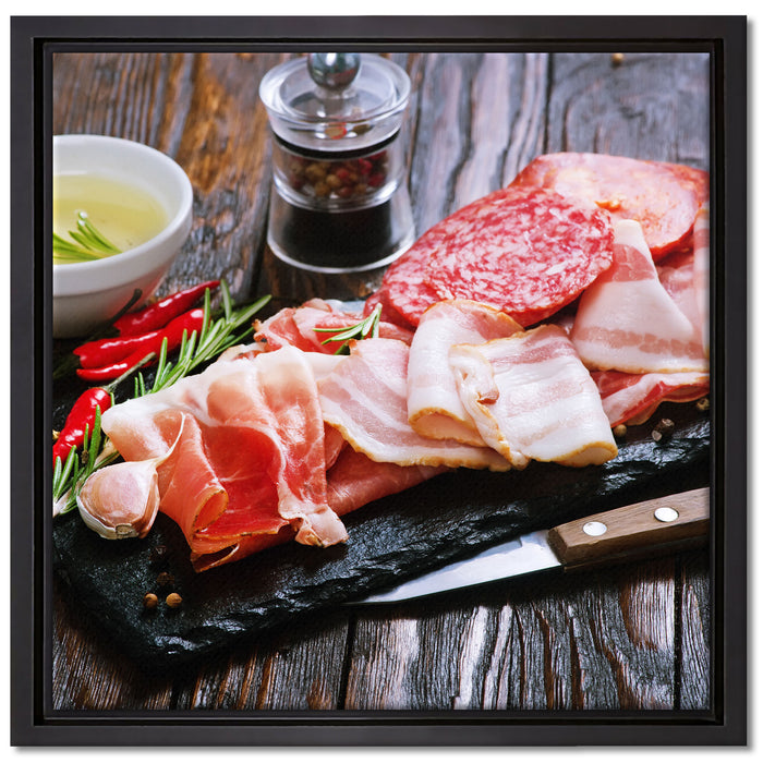 Antipasti Wurstsorten auf Leinwandbild Quadratisch gerahmt Größe 40x40