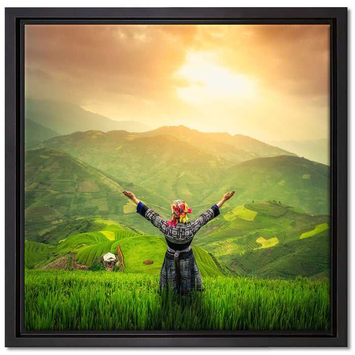 asiatische Berg Farm auf Leinwandbild Quadratisch gerahmt Größe 40x40