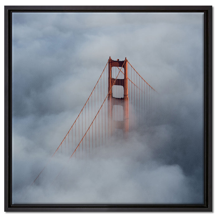 Golden Gate Bridge über den Wolken auf Leinwandbild Quadratisch gerahmt Größe 60x60