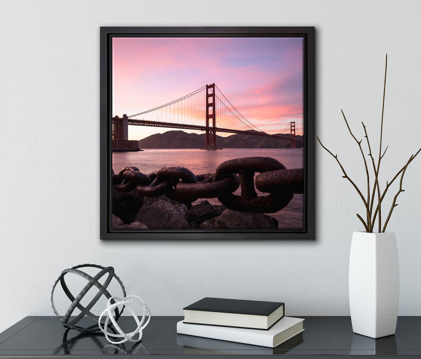 Golden Gate Bridge  auf Leinwandbild Quadratisch gerahmt mit Kirschblüten