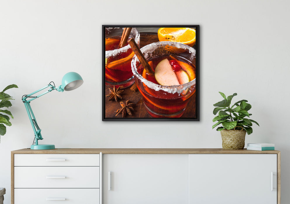 eine winterliche Bowle auf Leinwandbild gerahmt Quadratisch verschiedene Größen im Wohnzimmer