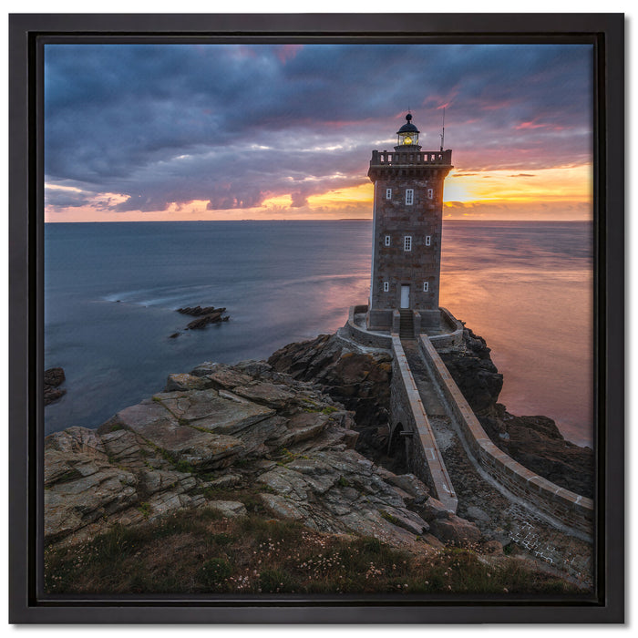 Leuchtturm im Sonnenuntergang auf Leinwandbild Quadratisch gerahmt Größe 40x40