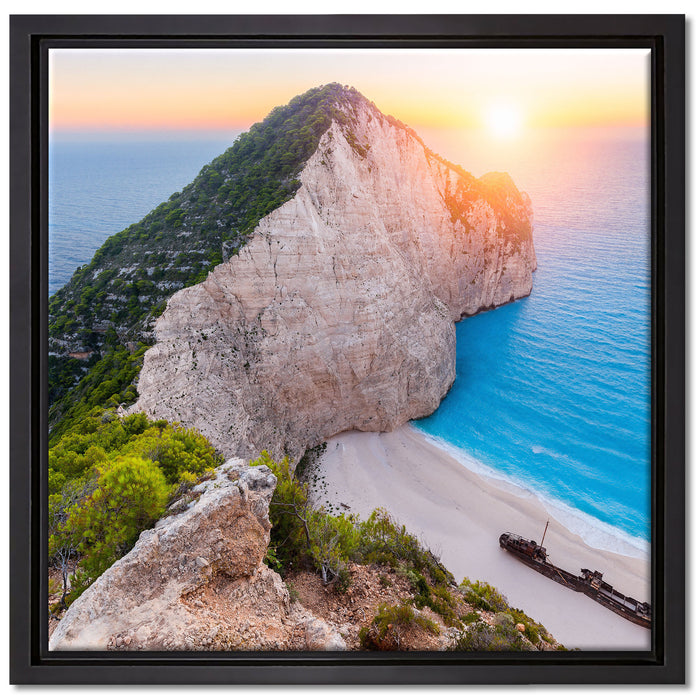 Nagio Strand im Sonnenuntergang auf Leinwandbild Quadratisch gerahmt Größe 40x40