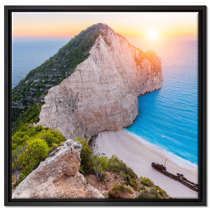 Nagio Strand im Sonnenuntergang auf Leinwandbild Quadratisch gerahmt Größe 60x60