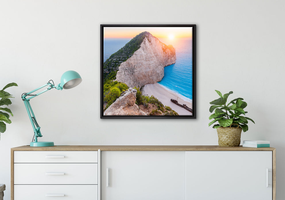 Nagio Strand im Sonnenuntergang auf Leinwandbild gerahmt Quadratisch verschiedene Größen im Wohnzimmer