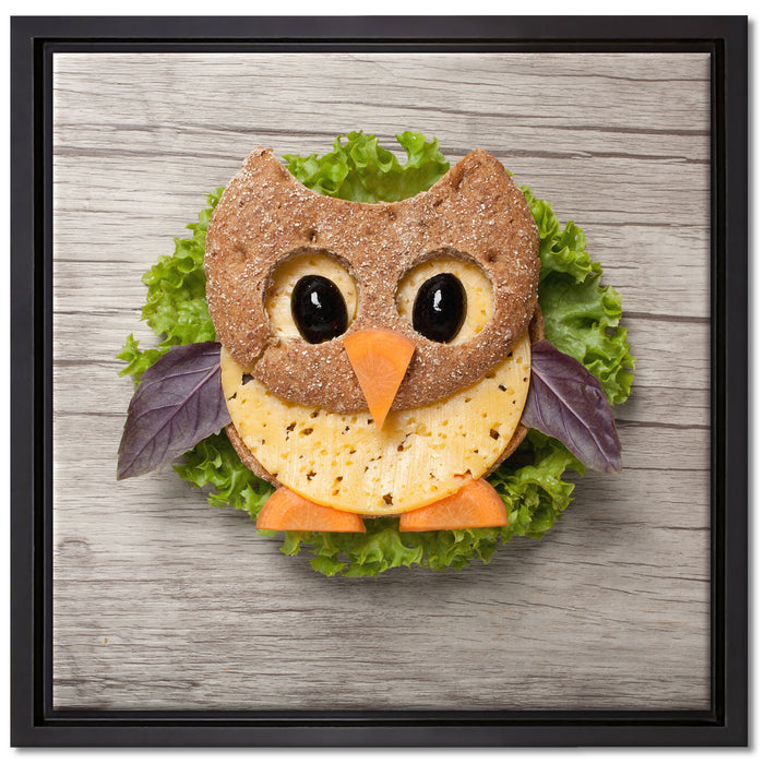 das lustige Eulen Sandwich auf Leinwandbild Quadratisch gerahmt Größe 40x40