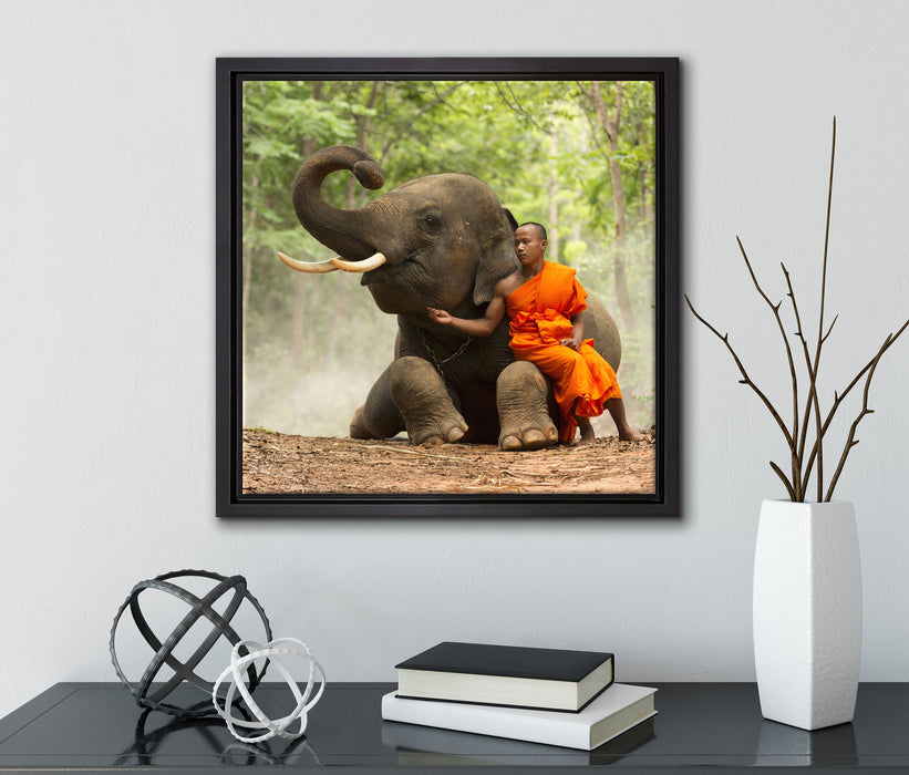 Mönch Elefanten Wald  auf Leinwandbild Quadratisch gerahmt mit Kirschblüten