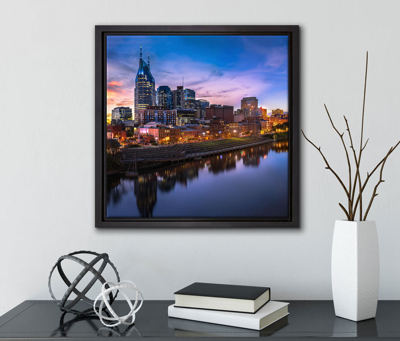 Nashville Skyline Panorama  auf Leinwandbild Quadratisch gerahmt mit Kirschblüten