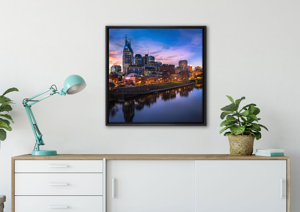 Nashville Skyline Panorama auf Leinwandbild gerahmt Quadratisch verschiedene Größen im Wohnzimmer