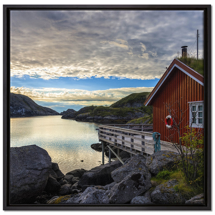 Sonnenaufgang am Fjord Norwegens auf Leinwandbild Quadratisch gerahmt Größe 70x70