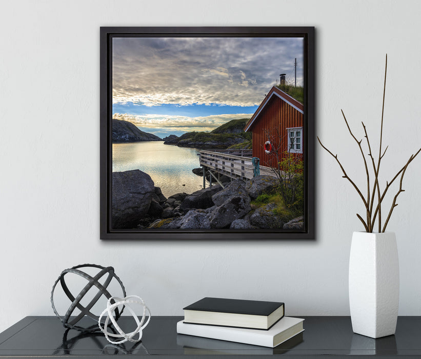 Sonnenaufgang am Fjord Norwegens  auf Leinwandbild Quadratisch gerahmt mit Kirschblüten