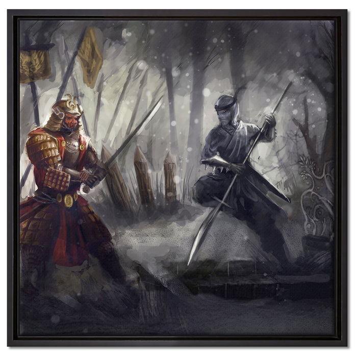 Kampf zwischen Samurai und Ninja auf Leinwandbild Quadratisch gerahmt Größe 60x60