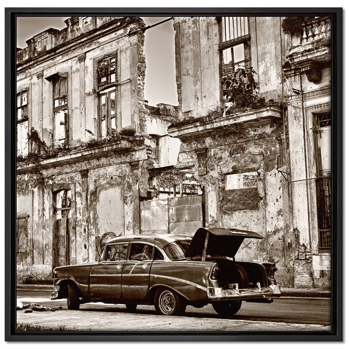 die Strassen Havannas auf Leinwandbild Quadratisch gerahmt Größe 70x70