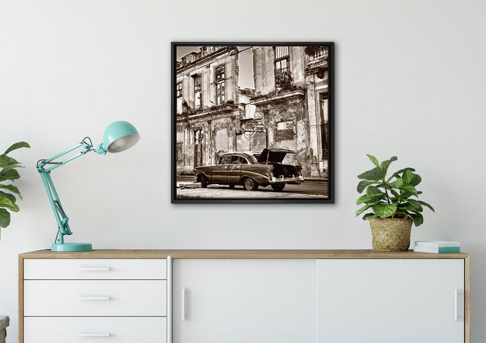 die Strassen Havannas auf Leinwandbild gerahmt Quadratisch verschiedene Größen im Wohnzimmer