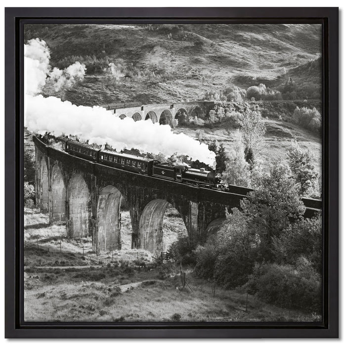 Lokomotive Glenfinnan Viadukt auf Leinwandbild Quadratisch gerahmt Größe 40x40