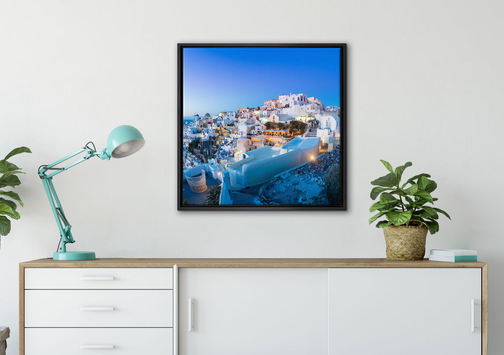Oia Dorf Santorin auf Leinwandbild gerahmt Quadratisch verschiedene Größen im Wohnzimmer