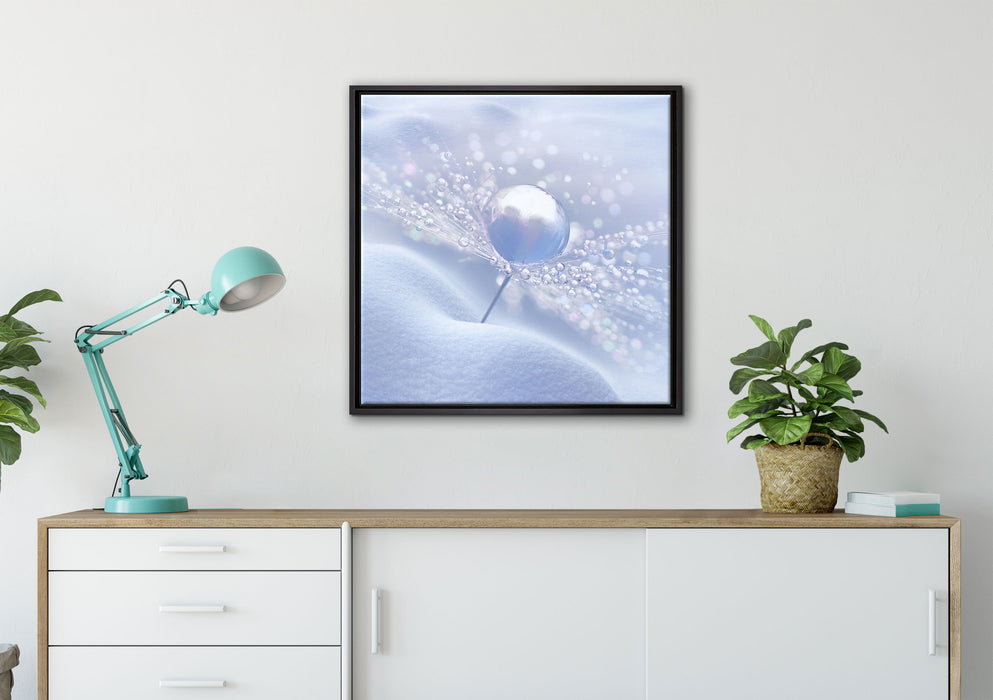 Tautropfen auf Pusteblume auf Leinwandbild gerahmt Quadratisch verschiedene Größen im Wohnzimmer
