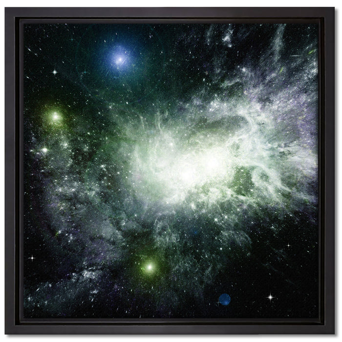 ferne Galaxie im Sternenstaub auf Leinwandbild Quadratisch gerahmt Größe 40x40