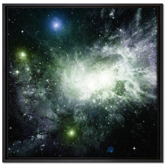 ferne Galaxie im Sternenstaub auf Leinwandbild Quadratisch gerahmt Größe 70x70