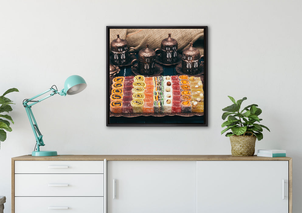 traditionelle türkische Desserts auf Leinwandbild gerahmt Quadratisch verschiedene Größen im Wohnzimmer