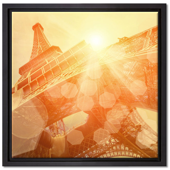 Der Eiffelturm im Sonnenschein auf Leinwandbild Quadratisch gerahmt Größe 40x40