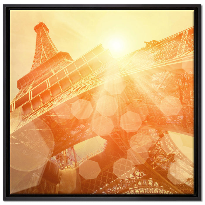 Der Eiffelturm im Sonnenschein auf Leinwandbild Quadratisch gerahmt Größe 70x70