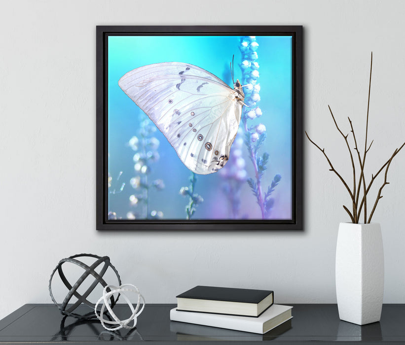 Schmetterling auf Blütenknospen  auf Leinwandbild Quadratisch gerahmt mit Kirschblüten