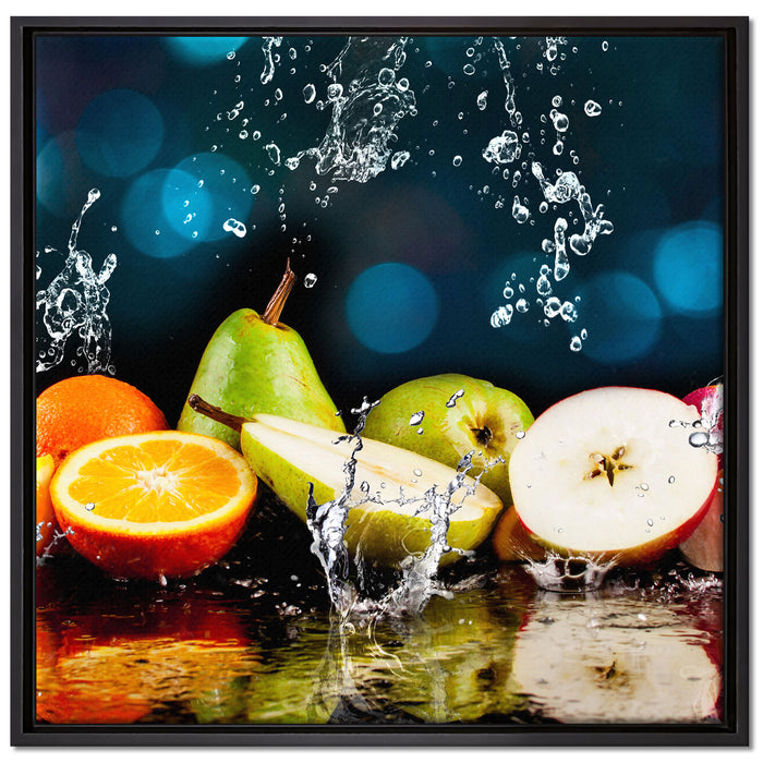 Früchte im Wasser auf Leinwandbild Quadratisch gerahmt Größe 70x70