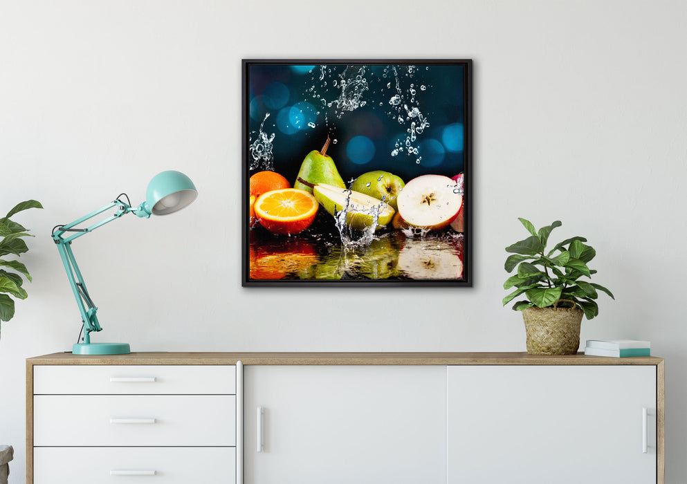 Früchte im Wasser auf Leinwandbild gerahmt Quadratisch verschiedene Größen im Wohnzimmer