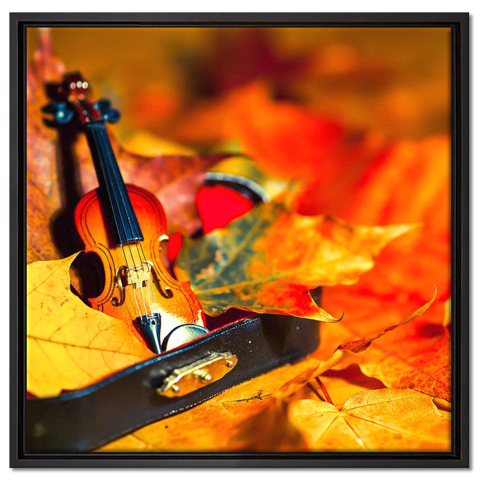 Violine umgeben von Blättern auf Leinwandbild Quadratisch gerahmt Größe 60x60