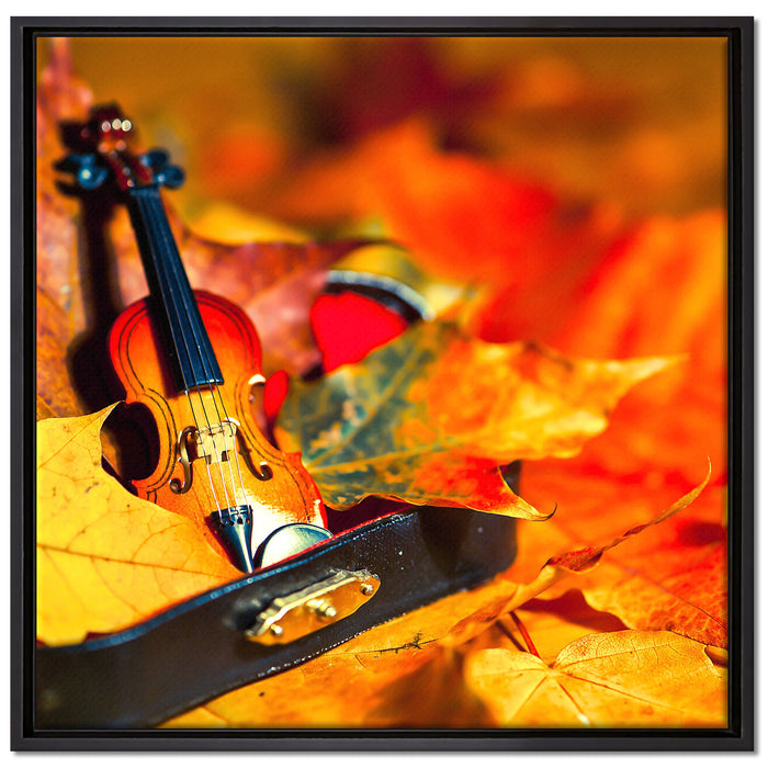 Violine umgeben von Blättern auf Leinwandbild Quadratisch gerahmt Größe 70x70
