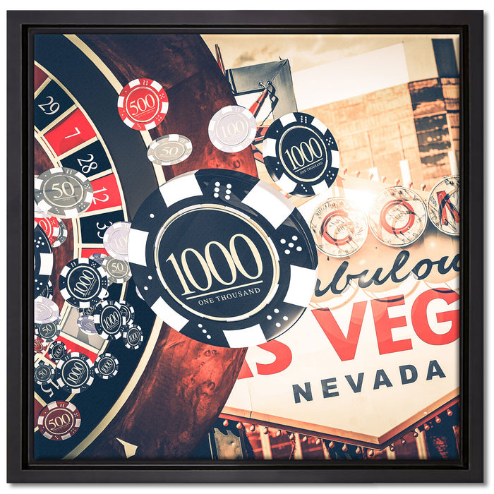Las Vegas Casino Roulette auf Leinwandbild Quadratisch gerahmt Größe 40x40
