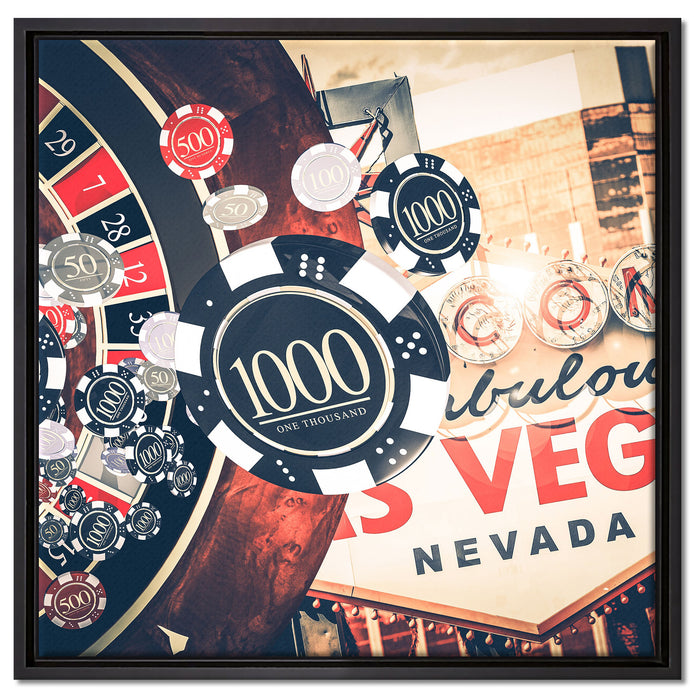 Las Vegas Casino Roulette auf Leinwandbild Quadratisch gerahmt Größe 60x60