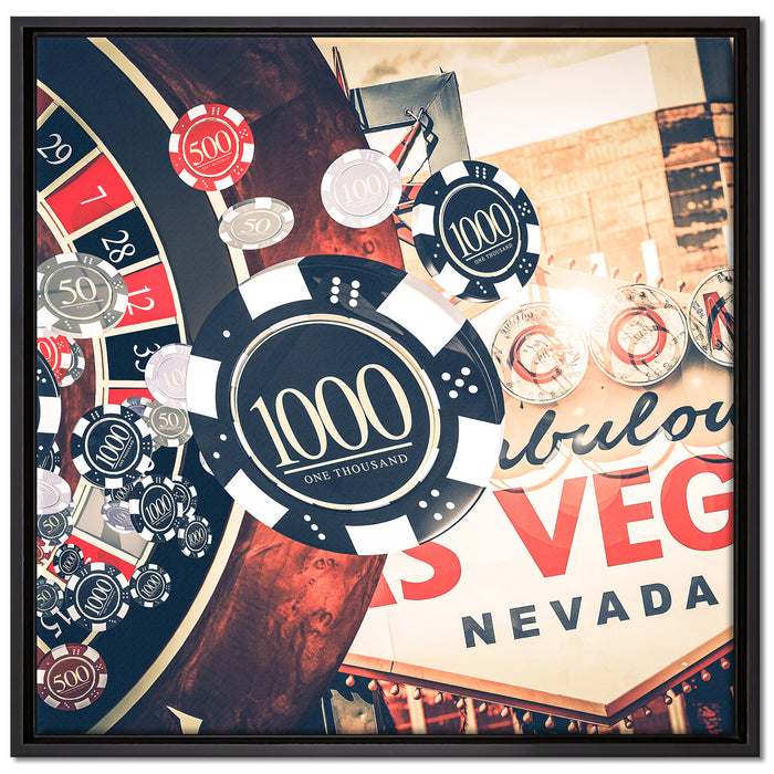 Las Vegas Casino Roulette auf Leinwandbild Quadratisch gerahmt Größe 70x70