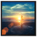 Yoga Silhouette am Strand auf Leinwandbild Quadratisch gerahmt Größe 60x60