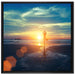 Yoga Silhouette am Strand auf Leinwandbild Quadratisch gerahmt Größe 70x70