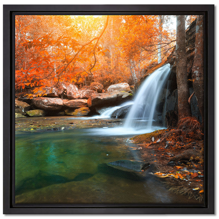 Wasserfall im Wald auf Leinwandbild Quadratisch gerahmt Größe 40x40