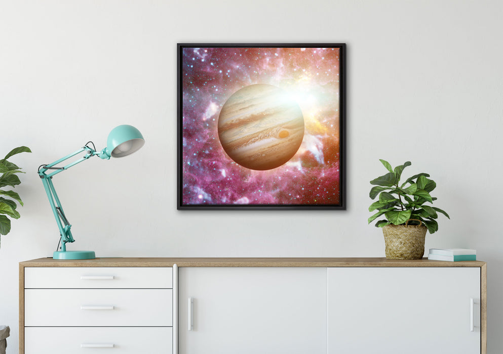 Planet Jupiter im Universum auf Leinwandbild gerahmt Quadratisch verschiedene Größen im Wohnzimmer