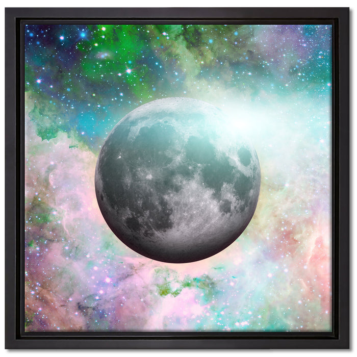 unser Mond im Sternenstaub auf Leinwandbild Quadratisch gerahmt Größe 40x40